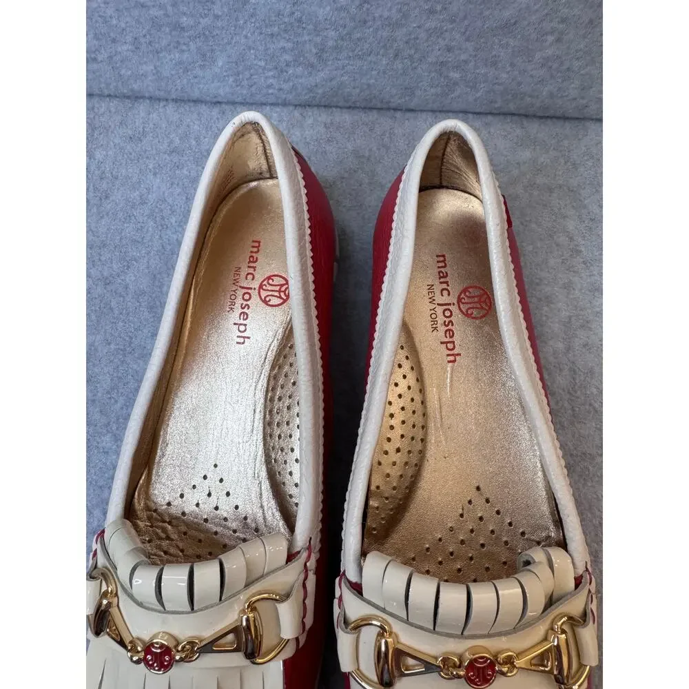 Marc Joseph NY Red Cream Leather Hand-Stitched Golf Moccasins Women’s - Size 6